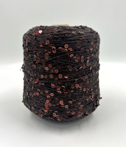 Пряжа Королевские пайетки Shine Pail, хлопок, цвет горький шоколад с глянцевыми пайетками