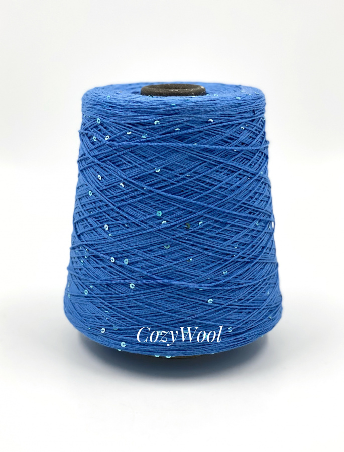 Пряжа Iafil SPA, Italy, хлопок, цвет васильковый, 100% хлопок+пайетки, Italy — фото пряжи Cozy Wool