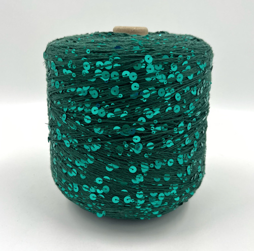 Пряжа Королевские пайетки Shine Pail, хлопок, цвет изумруд с глянцевыми пайетками